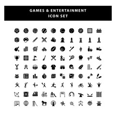 set of game and entertainment icon with glyph style design vector