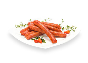 Delicious Crispy Chicken sausages grilled with chilli peppers and thyme