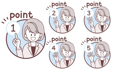 説明するスーツの女性のアイコンセット