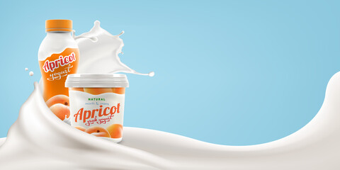 Apricot yougurt brand new packaging design for milk or yogurt product branding or advertising design. Bitmap copy