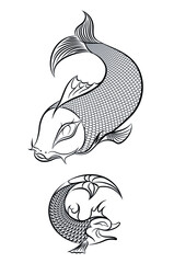 two fish abstract brush draw white and black