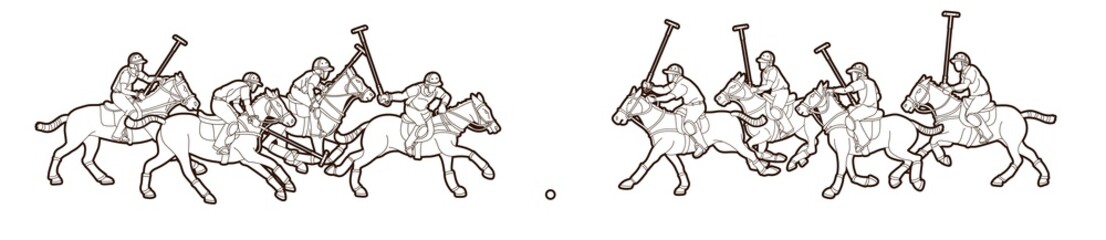 Group of Horses Polo players action sport cartoon graphic vector.