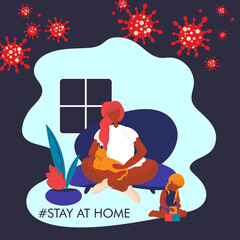 Stay at home. Fight covid-19 corona virus. Family Stay at home. Trendy vector illustration.