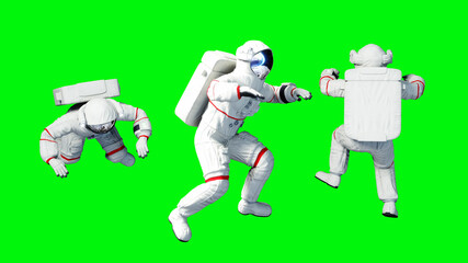 Fototapeta na wymiar Astronaut levitation in space. Green screen. 3d rendering.