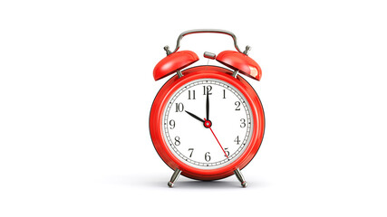 retro red alarm clock at ten o'clock on white background
