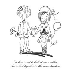 Vector illustration of a boy and a girl. Love.