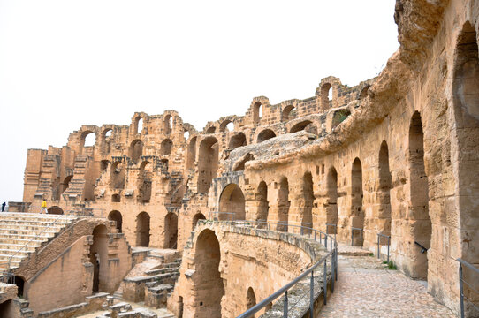 EL DJEM, TUNISIA - February 03, 2009: Photo of arena of the ancient Roman El Jem amphitheater.