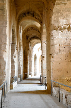 EL DJEM, TUNISIA - February 03, 2009: Photo of arena of the ancient Roman El Jem amphitheater.