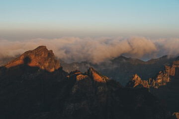 Sunrise on Pico do Arieiro, third heighest mountain of Madeira island, Portugal