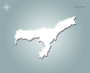 ASSAM map , indian state map black out line with paper cutting on white gradient background map of india copy space illustratuion