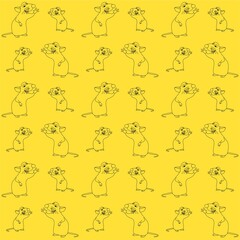 Brown Mouse Said Hello, Waved and Smiled Cute Illustration, Cartoon Funny Character, Pattern Wallpaper 