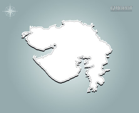 GUJARAT map , indian state map black out line with paper cutting on white gradient background map of india copy space illustratuion