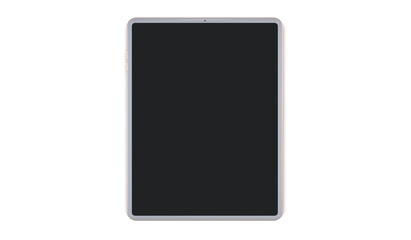 White tablet computer with blank screen mockup lies on the surface, isolated on white background. 3d rendering.