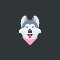 Flat design Husky, cartoon style dog vector illustration, Husky dog flat icon, animal vector, isolated on background