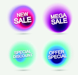 Super Sale and special offer. Vector illustration. Trendy neon geometric figures wallpaper in a modern material design style. Set Coloured banner