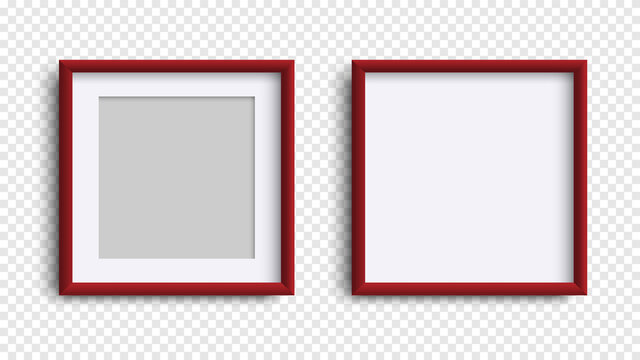 Photo Frames isolated, realistic square dark red frames mockup, vector set