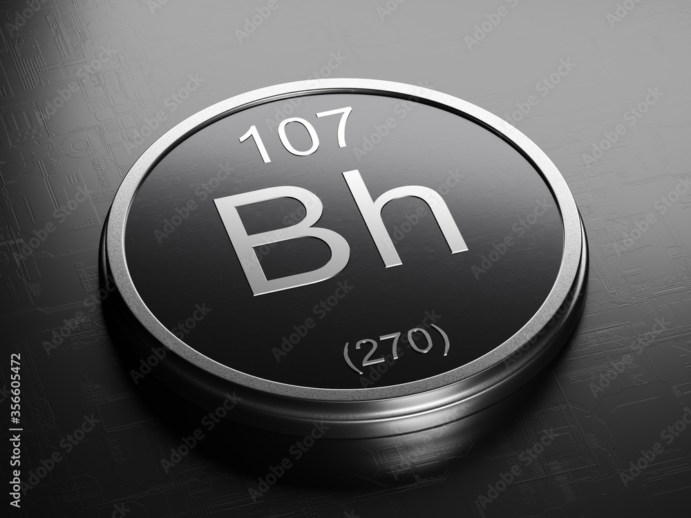 Poster bohrium element from periodic table on futuristic round shiny metallic icon 3d render