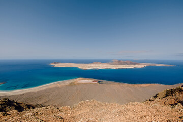 Panorama of scenic view of La Graciosa Island. Lanzarote