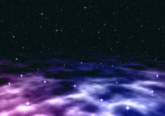 星空と紫色のグラデーションの星雲（ピンク＆バイオレット）　宇宙のイメージの背景素材