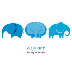 Vector illustration on white background. Set elephants.