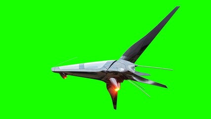 Sci fi fufturistic ship. Concept of future. Green screen. 3d rendering.