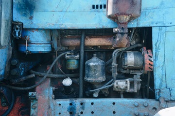 Details of an old tractor close up