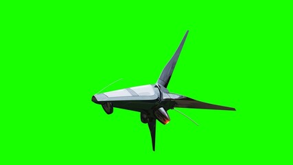 Sci fi fufturistic ship. Concept of future. Green screen. 3d rendering.