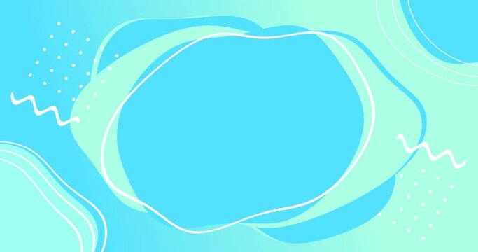 4k animated set of abstract modern flowing forms. Blue halftone colored flowing liquid shape with white line. Memphis pop art style. Element of graphic motion design. Seamless looping blank template