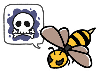 危険なスズメバチと吹き出し　どくろマーク