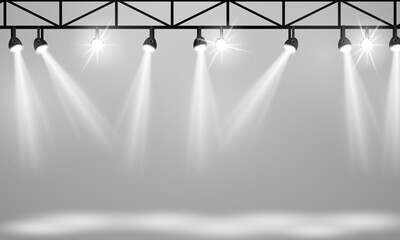 Spotlight isolated on transparent background. Poster for concert show
