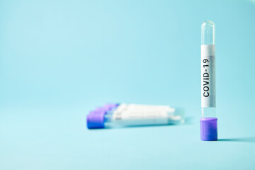 Patient sample of corona virus. Blood testing tubes. Coronavirus covid 19.