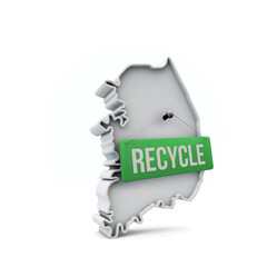 South Korea 3D map with green recycle sign. 3D Rendering