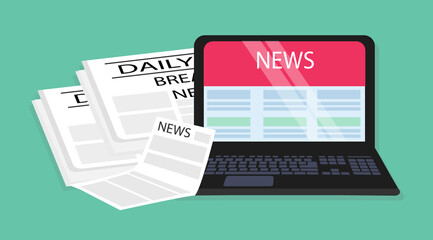 Vector of a laptop with news website. Online newspaper media