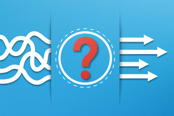 Question mark with solution concept on blue background