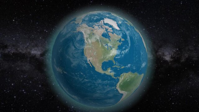 Planet earth from space. Realistic world globe spinning on United state of America (USA) 4K Video Background animation.
