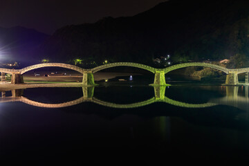 錦帯橋　ライトアップ　山口県岩国市　Kintaikyo 	illumination Yamaguchi Iwakuni city