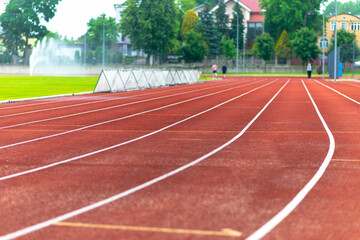 Stadium red runway.Close up.Outdoor image.