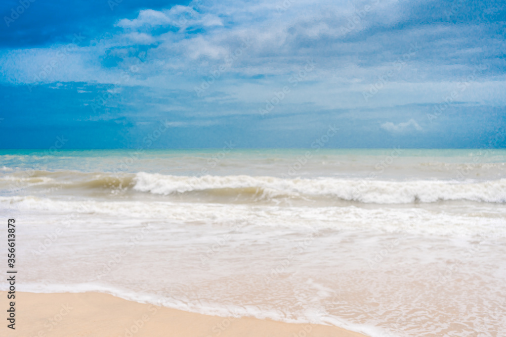 Wall mural Artistic beautiful surreal colors blurred beach abstract background with water wave.