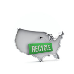 USA 3D map with green recycle sign. 3D Rendering