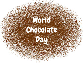 World chocolate day with a white inscription on the background of sprinkled cocoa