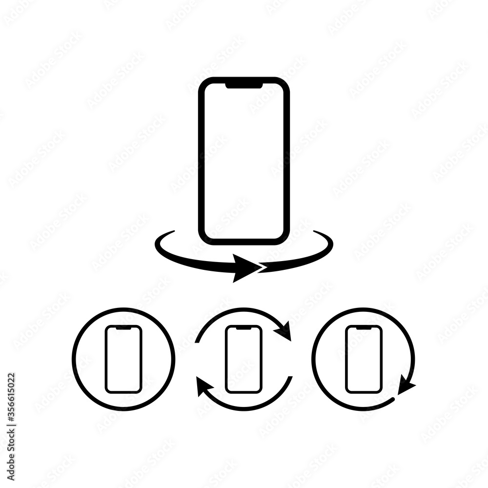 Poster rotate smartphone icon set or cell phone 360 degrees. mobile screen rotation on isolated white backg