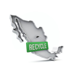 Mexico 3D map with green recycle sign. 3D Rendering