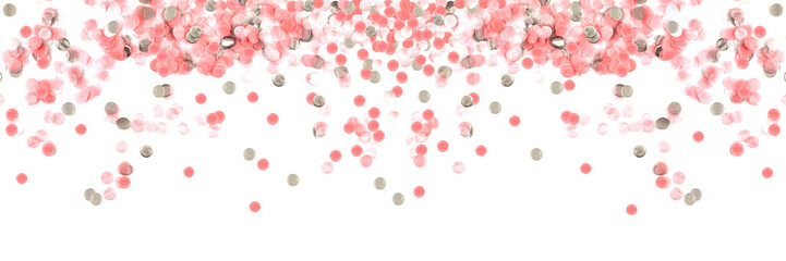 Banner made from pink confetti isolated on white background.