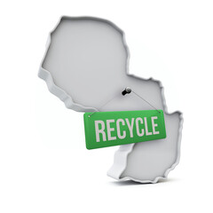 Paraguay 3D map with green recycle sign. 3D Rendering