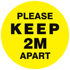 Social distancing concept for preventing coronavirus covid-19 with Wording Please keep 2m apart on yellow circle background