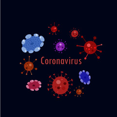 Set Coronavirus colorful design on dark blue color background for banner,template,media,website,publish,news.