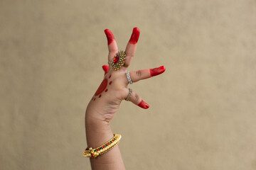 Hand posture sign Alapadma from Bharatanatyam the oldest classical dance tradition of India.