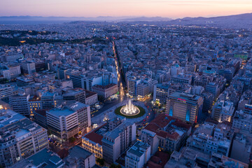 Athens city panoramic view of Omonia square at  twilight time, Greece