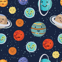 Fototapeta premium pattern of the planets of the solar system. Bright beautiful smiling planet. Vector illustration