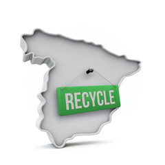 Spain 3D map with green recycle sign. 3D Rendering